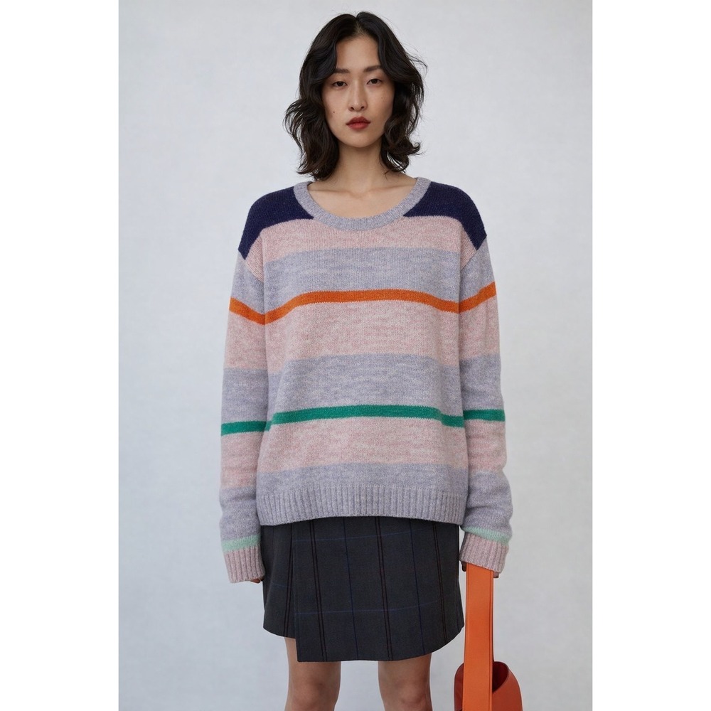 Acne Studios Womens Multi Color Striped Wool Sweater Crewneck Preppy Academia XS